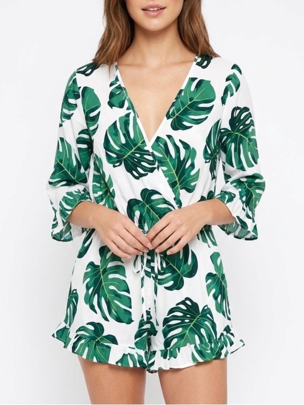 Piyama Monstera rayon romper, ruffle sleeves and hem, SIZE XL, EUC